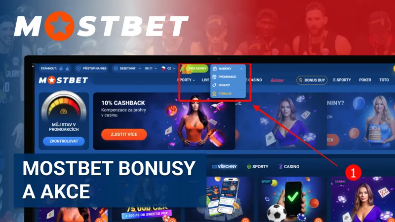 Bonusy a promo akce Mostbet CZ – uvítací bonus, cashback a free spiny pro české hráče