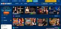 Sekce webu MostBet „Živé kasino