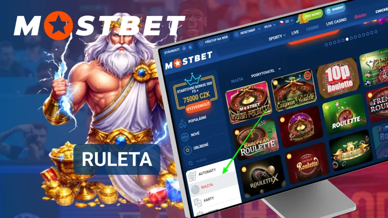 Ruleta v Mostbet s klasickým herním stolem a různými typy sázek
