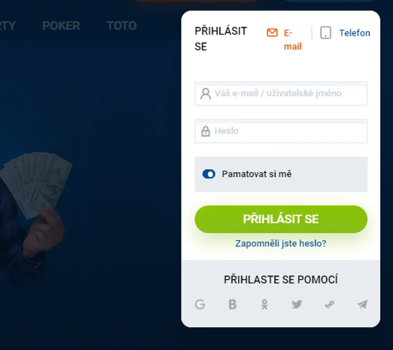 Přihlašovací formulář pro váš osobní účet MostBet