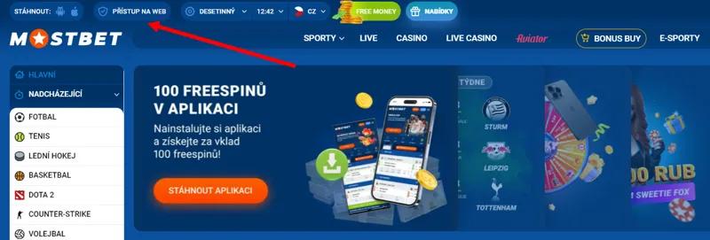 Mobilní aplikace pro Android a iOS na webu MostBet