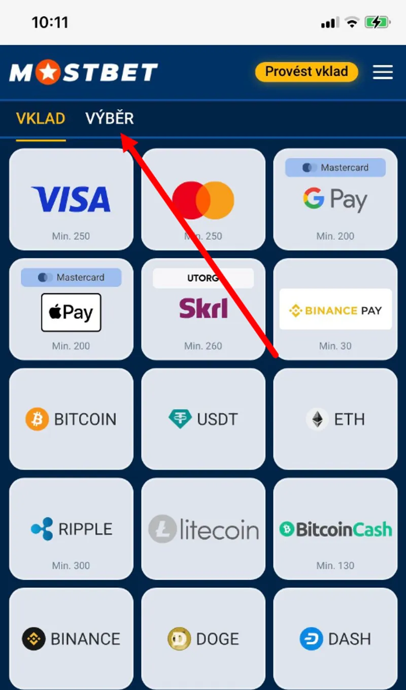 Výběr výher z mobilního webu MostBet