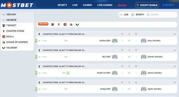 Cybersport na MostBet