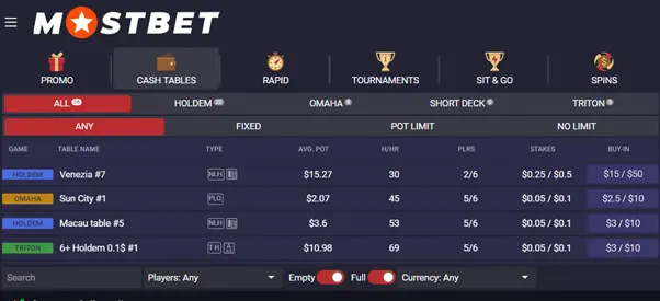 Live games na MostBet