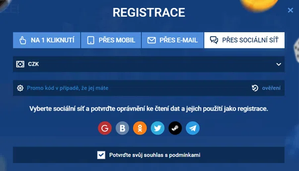 Registrace na mobilní verzi webu MostBet