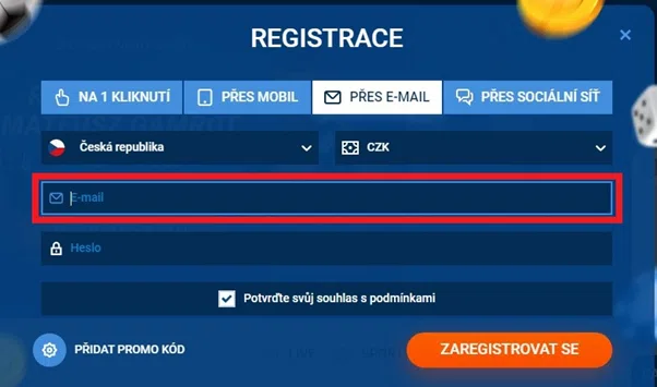 Registrační formulář na stránkách MostBet